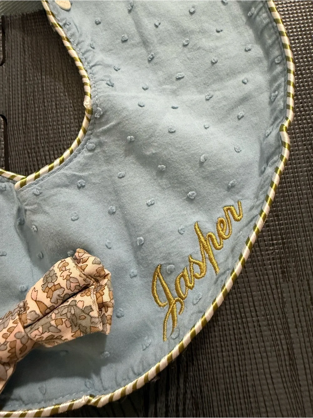 Personalized Light Blue Baby Bib with Name Jasper Embroidery